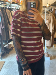 T-shirt Donna Rigata con Maniche in Pizzo