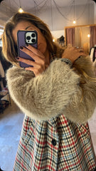 Cappotto Donna Scozzese con Maniche in Peliccia