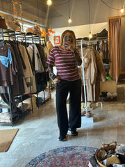 T-shirt Donna Rigata con Maniche in Pizzo