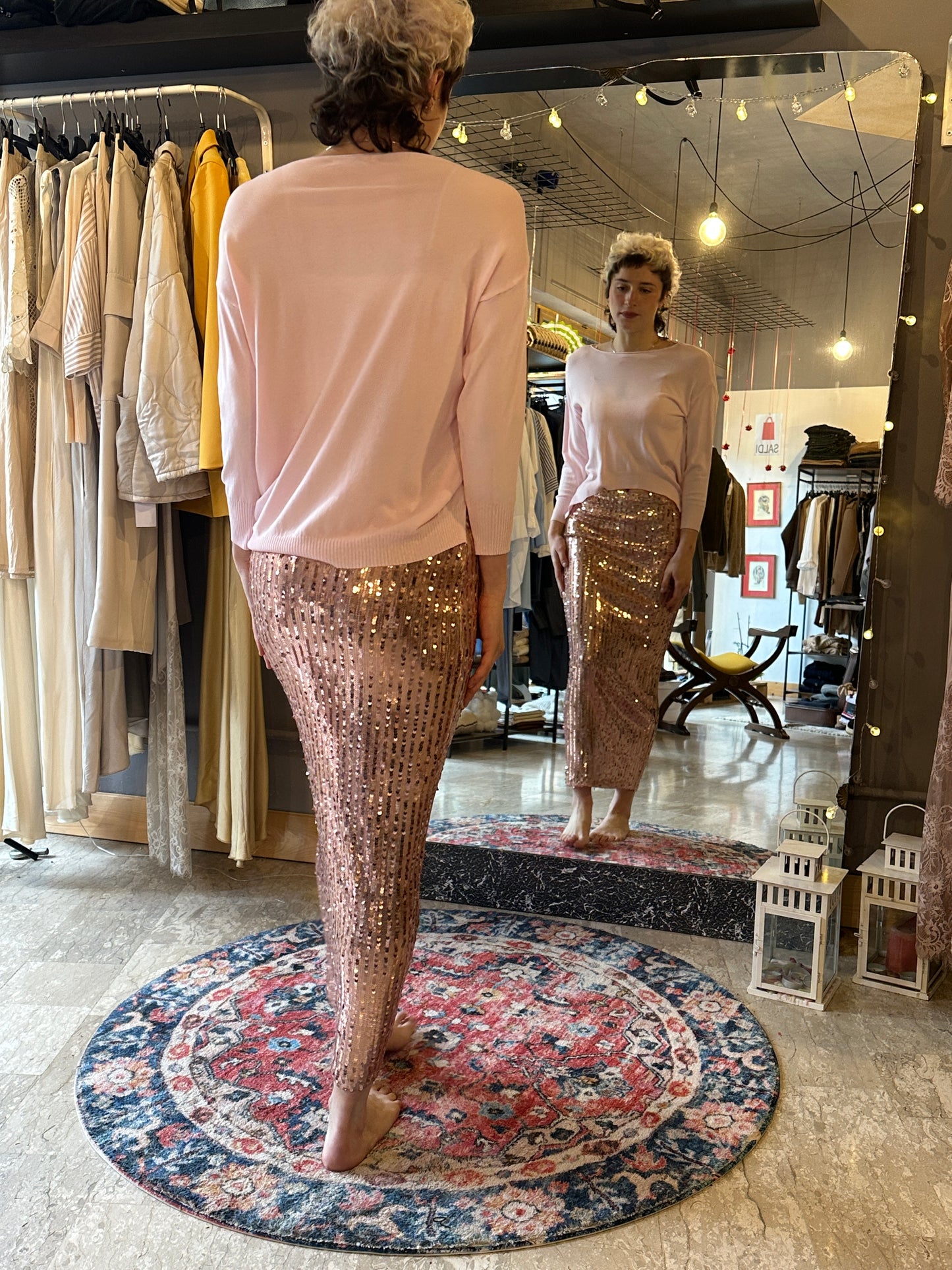 Gonna longuette con paillettes