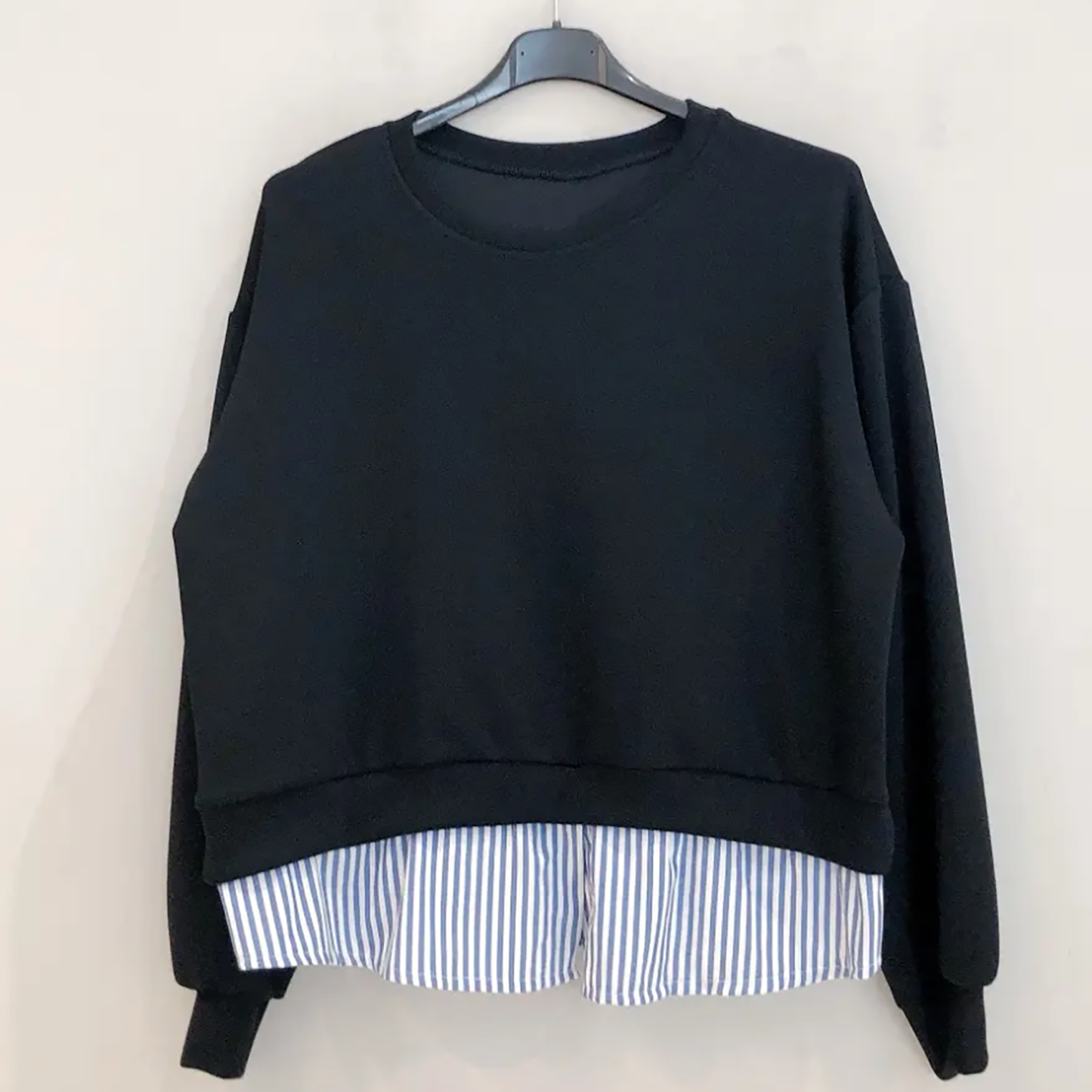 Felpa Donna Girocollo con finta camicia a righe