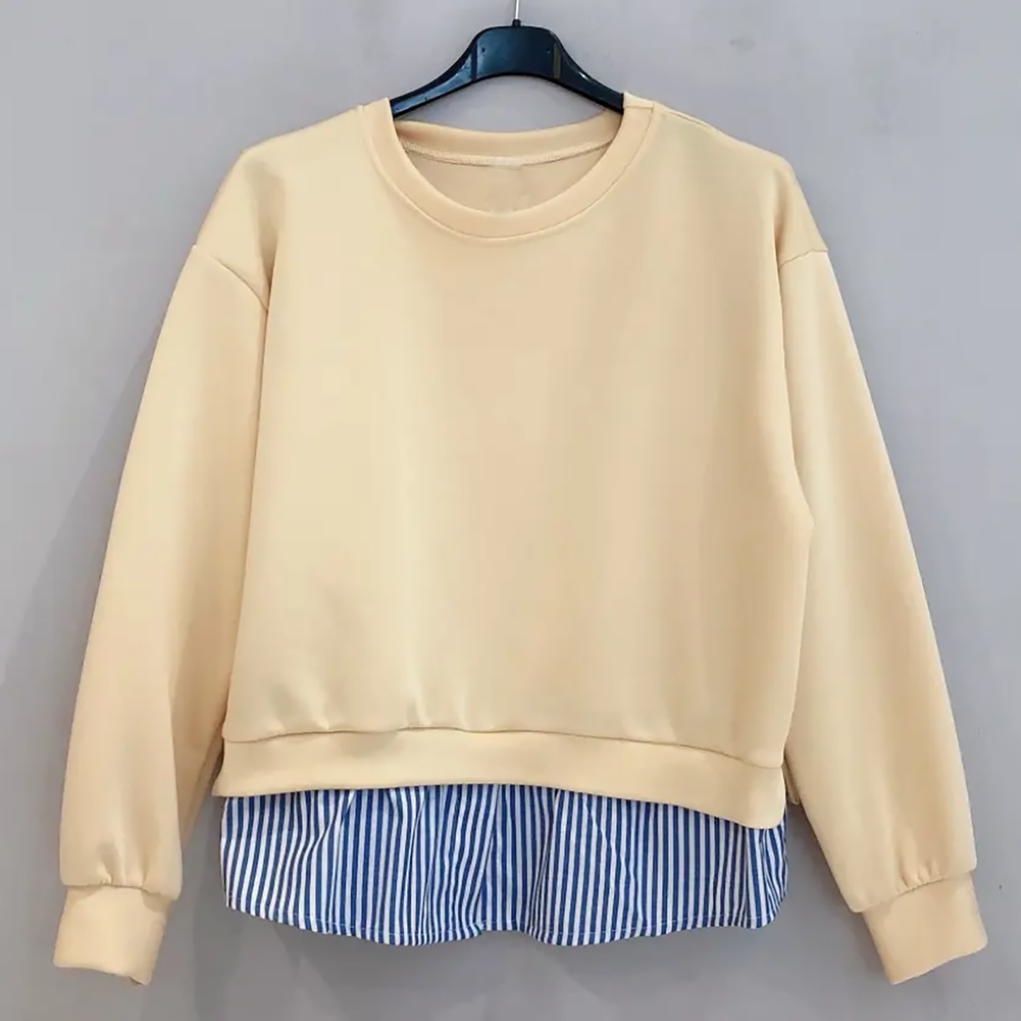 Felpa Donna Girocollo con finta camicia a righe