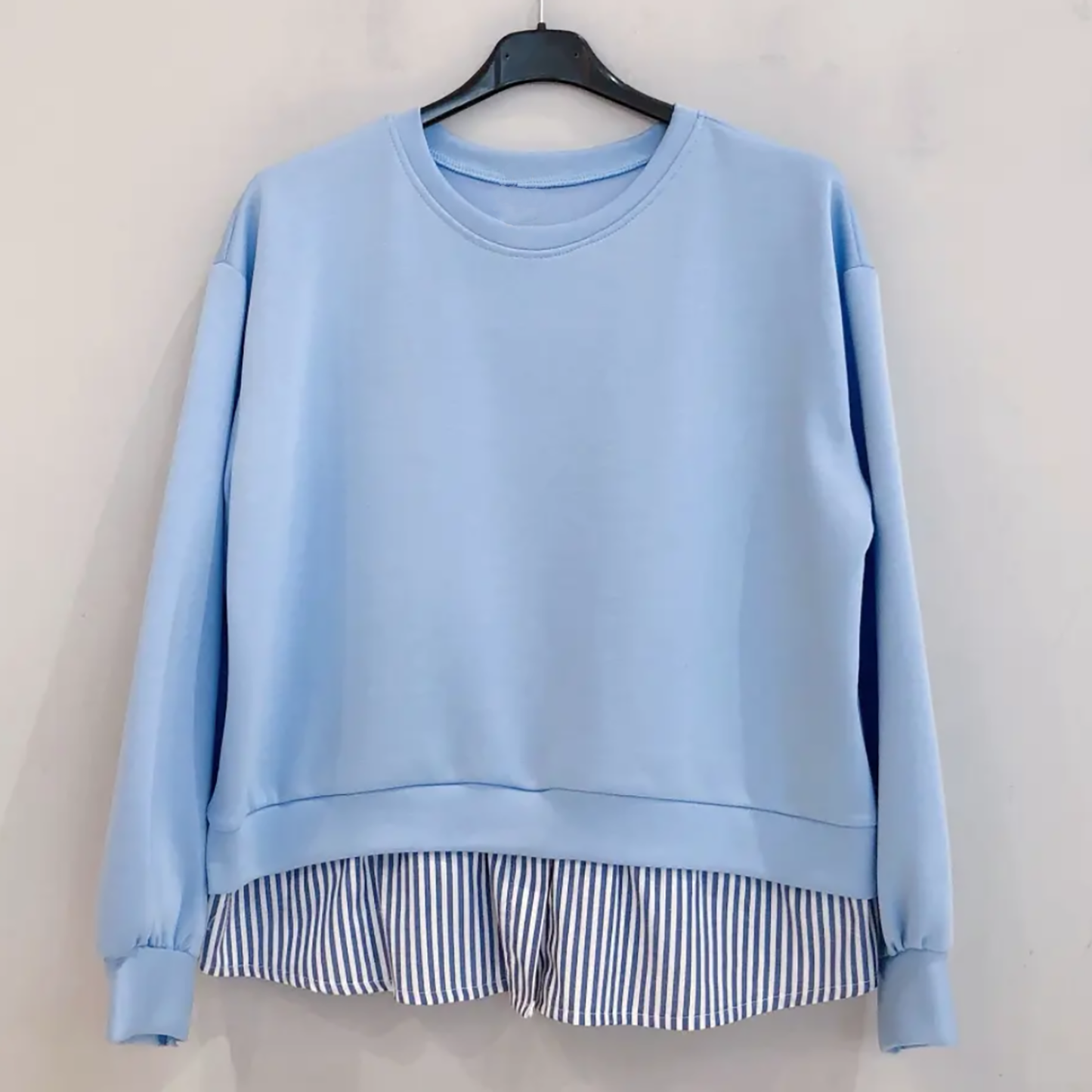 Felpa Donna Girocollo con finta camicia a righe