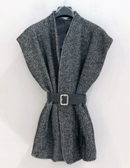 Smanicato Donna in Lana Tweed Spinato con cintura