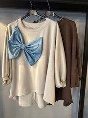 Felpa Girocollo con Fiocco in Denim