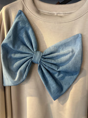 Felpa Girocollo con Fiocco in Denim