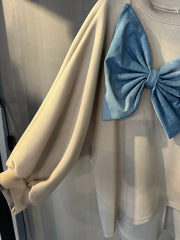 Felpa Girocollo con Fiocco in Denim