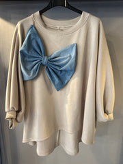 Felpa Girocollo con Fiocco in Denim