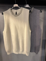 Pullover Smanicato Donna con perle