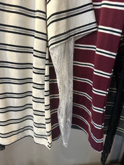 T-shirt Donna Rigata con Maniche in Pizzo