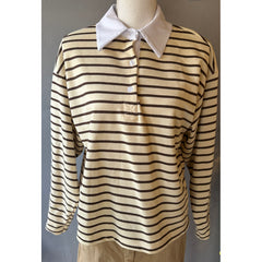 Polo in Felpa Rigata con collo a camicia