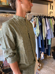 Camicia Uomo Coreana manica lunga Lino/Cotone