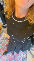 Maglia Maniche corte con strass e perle