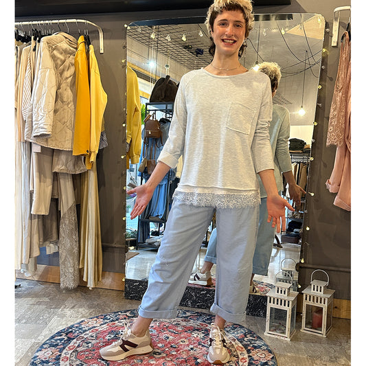 Felpa Melange con scollo a barca