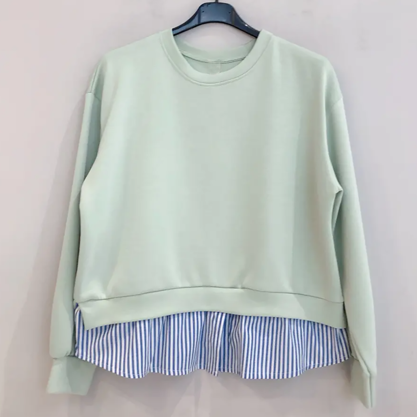 Felpa Donna Girocollo con finta camicia a righe