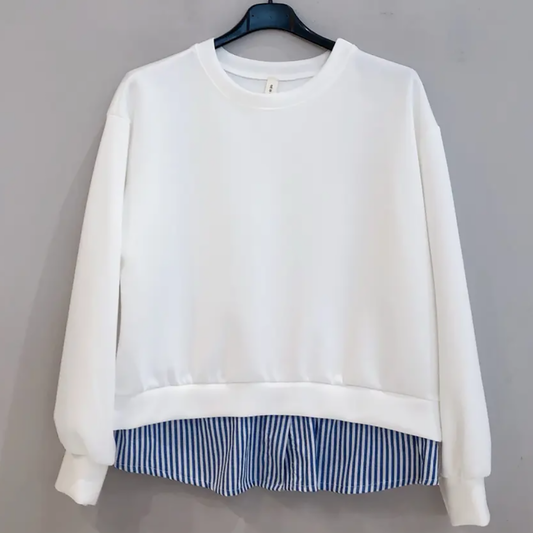 Felpa Donna Girocollo con finta camicia a righe