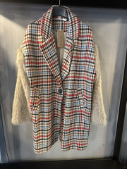 Cappotto Donna Scozzese con Maniche in Peliccia