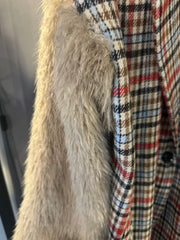 Cappotto Donna Scozzese con Maniche in Peliccia