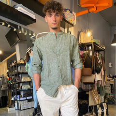 Camicia Uomo Coreana manica lunga Lino/Cotone